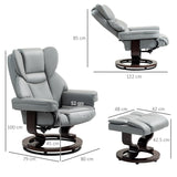 360?? Swivel Recliner Chair with Footstool, Manual Recliner Armchair, PU Leather Light Grey