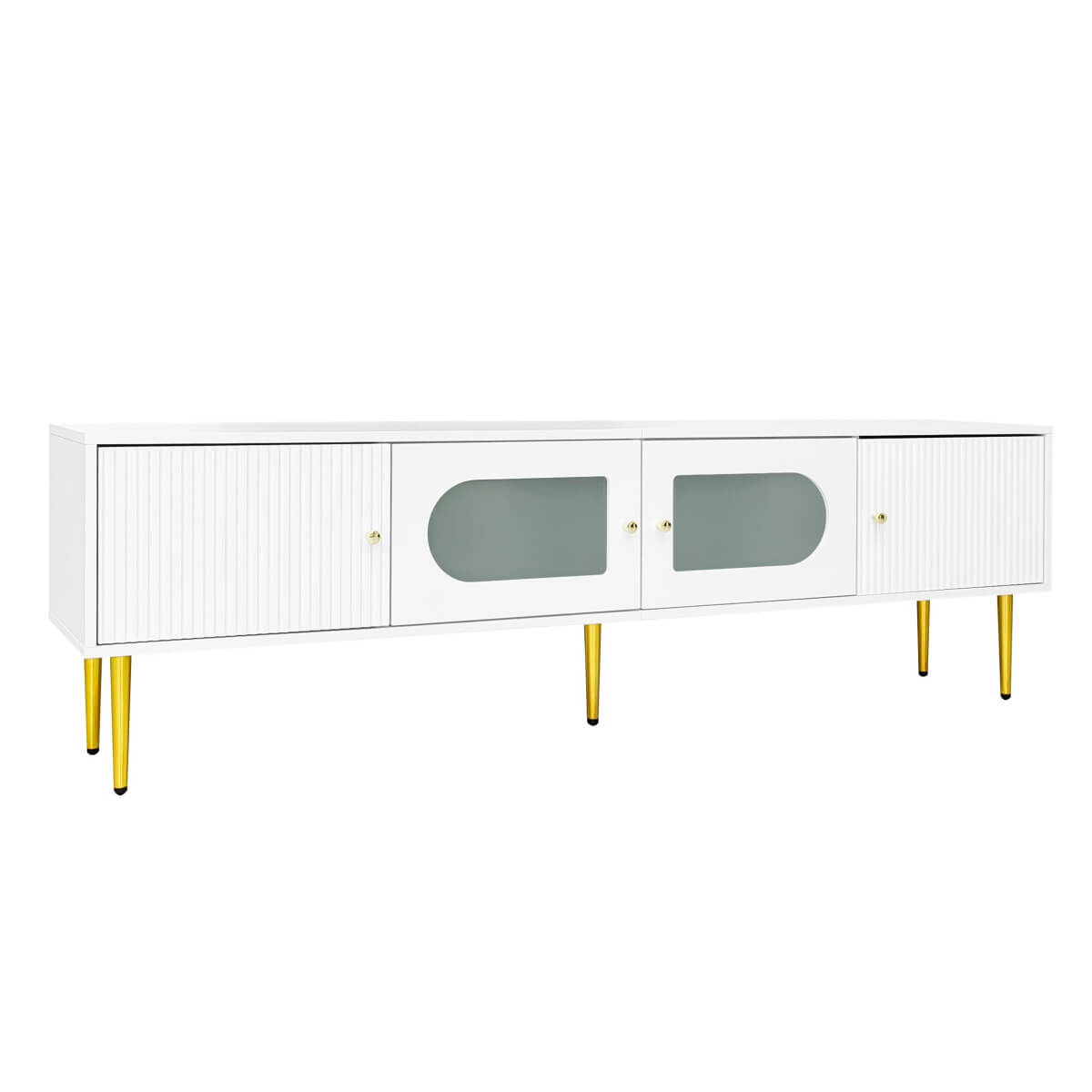Modern TV Stand with Storage - 4 Door TV Cabinet with Glass Doors, Fits up to 70 Inch TV
