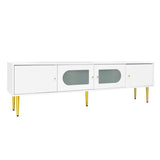 Modern TV Stand with Storage - 4 Door TV Cabinet with Glass Doors, Fits up to 70 Inch TV