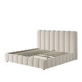 6ft Super King Upholstered Bed with Hydraulic Storage - White Bouclé Bed Frame with Padded Headboard & Slatted Base
