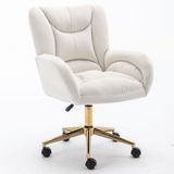 Ivory Velvet Swivel Office Chair ¨C Adjustable Height Home Desk Chair with Gold Legs
