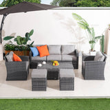 7 Seater Rattan Garden Sofa Set - Outdoor Lounge Set with Storage Coffee Table and Footstools