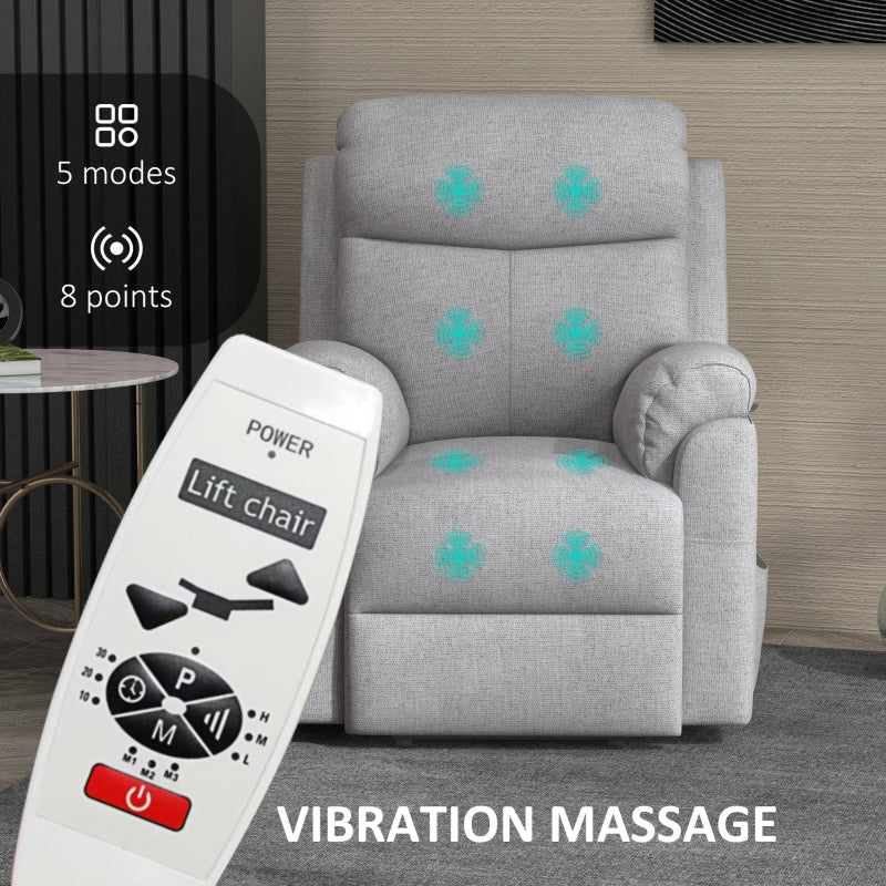 Power Lift Recliner Chair, Electric Lift with Remote Control, Linen Fabric, Grey