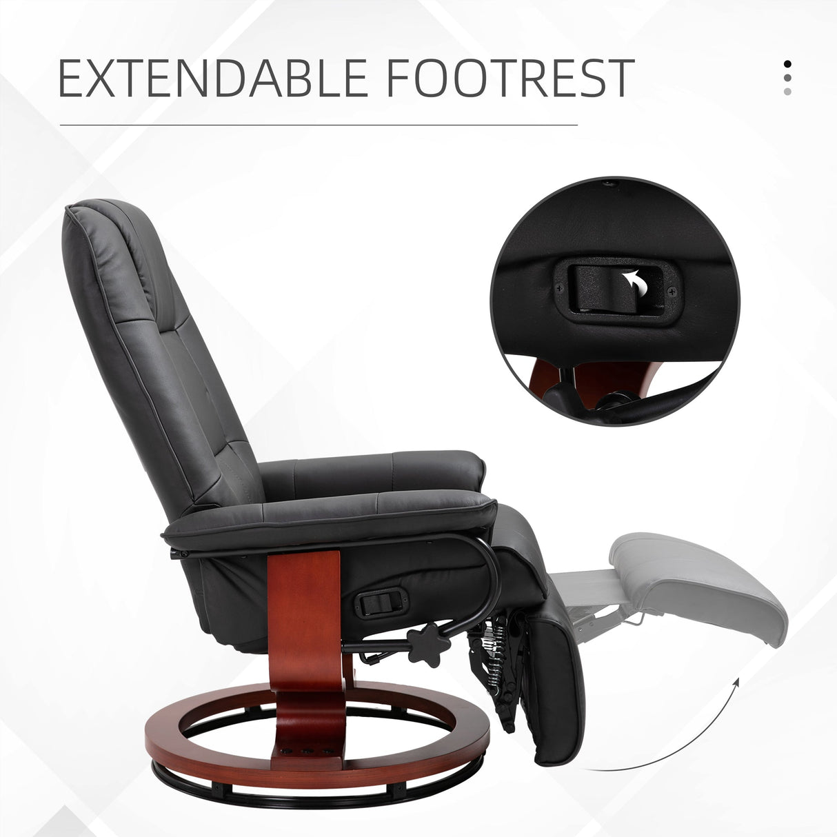 Swivel Recliner Chair with Footstool, Manual Recliner Armchair, Faux Leather, Black