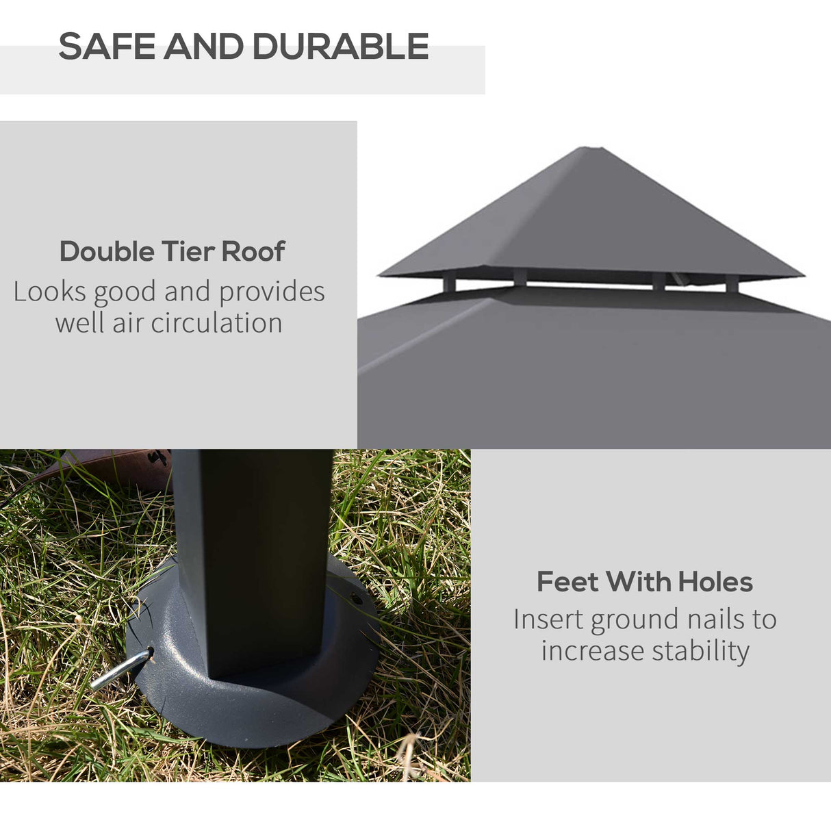 BBQ Gazebo Grill Canopy Barbecue Tent Shelter Patio Deck Cover 2.5M (8ft) Double-Tier - Grey