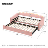 3ft Single Velvet Daybed with Pull-Out Trundle Bed - Petal-Shaped Upholstered Bed Frame with RGB LED Lights, Pink