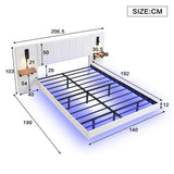 Upholstered Bed, 4ft6 Double, 2 Bedside Lamps, Headboard Storage & Charging, Velvet+Iron, White