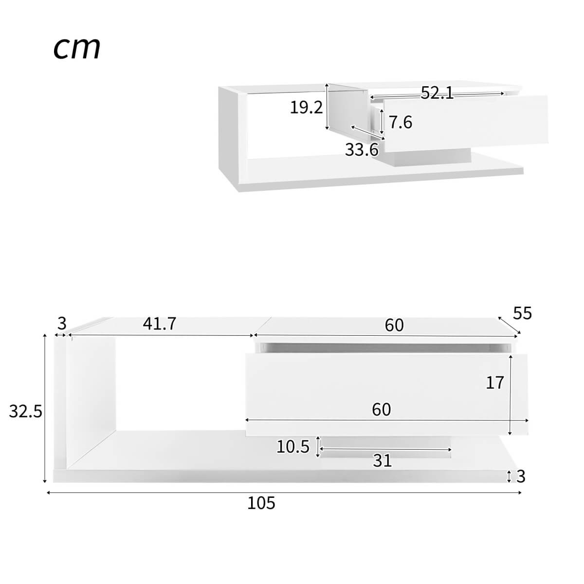 High Gloss White Coffee Table with LED Lights - Glass Top Modern Living Room Table