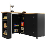 360° Rotating Kitchen Island - Extendable Bar Table with 3 Drawers, Snack Rack & Castors, Multifunctional Storage Cabinet, Black