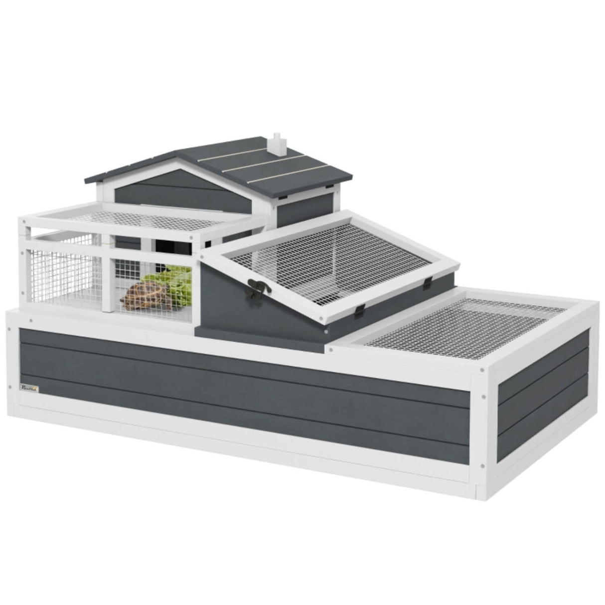 Deluxe 2-Storey Tortoise House ¨C 3-Room Habitat with Ladder, Balcony & Easy-Access Roof, Grey