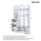 Modern White Hall Tree Entryway Set with Mirror - Freestanding Coat Rack and Shoe Storage Cabinet with 6 Hooks and Shoe Bench
