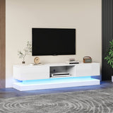 160cm High Gloss LED TV Stand - White TV Cabinet with 2 Drawers & Open Storage