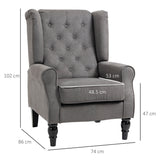 Retro Accent Chair, Wingback Armchair with Wood Frame, Dark Grey Linen