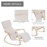 Rocking Lounge Chair Recliner with Adjustable Footrest, Side Pocket, Cream White