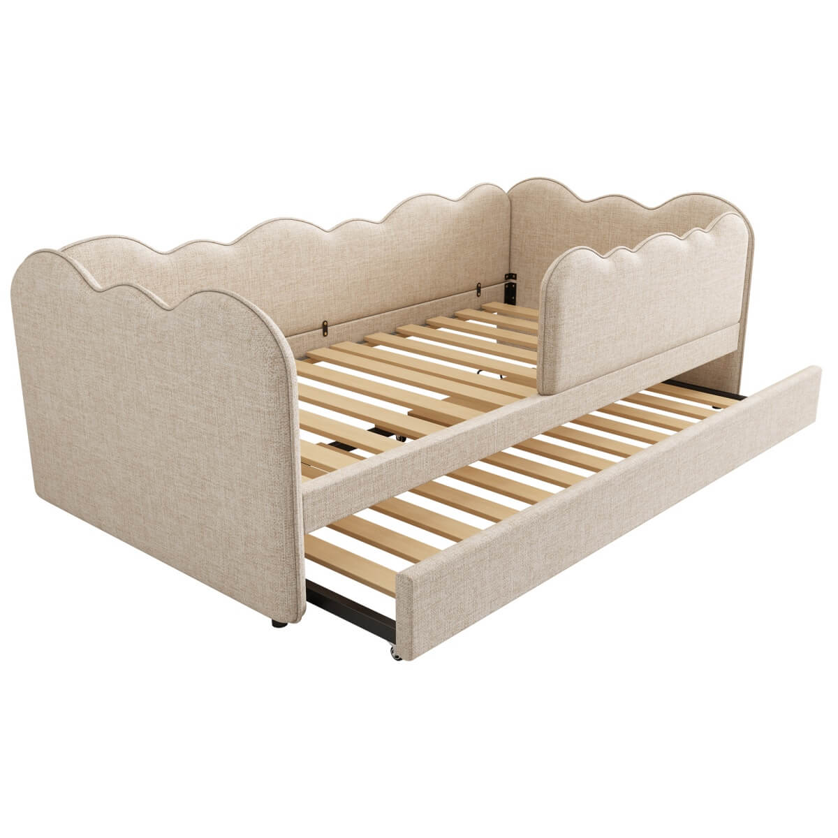 3ft Single Upholstered Daybed with Pull-Out Trundle - Linen Beige Bed