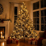 Realistic Snow-Flocked Green Artificial Christmas Tree - Full PVC & PE Mixed-Foliage Xmas Tree with Pre-Lit Warm White LED Lights & Faux Snow Effect, 6ft/7ft/8ft