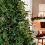 Realistic Full Green Artificial Christmas Tree with Pine Cones & Red Berries - PVC Xmas Tree for Easy Setup, 6.5ft/7.5ft/8.5ft
