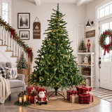 Realistic Full Green Artificial Christmas Tree - PVC Xmas Tree with Pre-Lit Warm White LED Lights, Easy Setup & Indoor Festive Decoration, 6ft/7ft/8ft