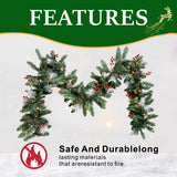 Festive PVC Christmas Garland - Pine Cones & Red Berries with Pre-Lit LED Lights