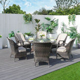 6 Seater Outdoor Rattan Dining Set - Round Table with Tempered Glass Top, Lazy Susan & Parasol Hole