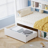 3ft Single Children’s Storage Bed with Safety Guardrail & Wheeled Drawer - House-Shaped Pine Wood Bed Frame with Storage Compartments, White