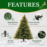 Realistic Full Green Artificial Christmas Tree - PVC & PE Mixed-Foliage Xmas Tree with Pre-Lit Warm White LED Lights, Easy Setup, 6ft/7ft/8ft