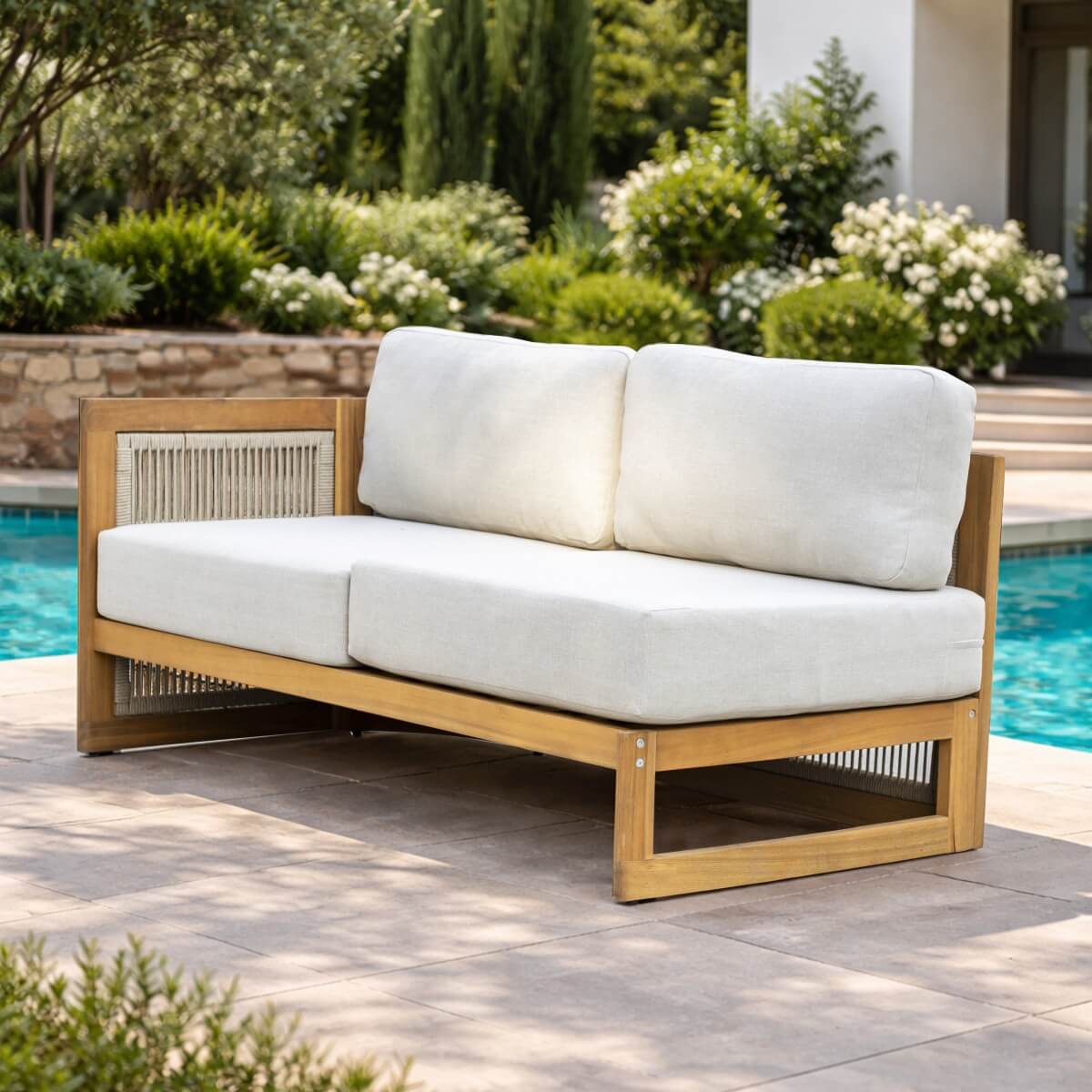 CAVEN Solid Wood Outdoor Right Arm Sofa with Adjustable Seat