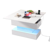 Lift Top LED Coffee Table - Height Adjustable Table with Power Outlet, USB C Charging and Storage