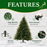 Realistic Full Green Artificial Christmas Tree - PVC & PE Mixed-Foliage Xmas Tree for Easy Setup, 6ft/7ft/8ft