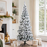 Snow-Flocked Green Artificial Christmas Tree - Realistic Full PVC Xmas Tree with Faux Snow Effect for Indoor Christmas Decoration, 5ft/6ft/7ft