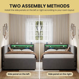 3ft Single Velvet Daybed with Trundle - Reversible Sofa Bed with RGB LED Lights and Charging Station, Grey