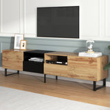 190cm Modern TV Stand - Black & Wood Media Console with Storage Cabinets and Drawers