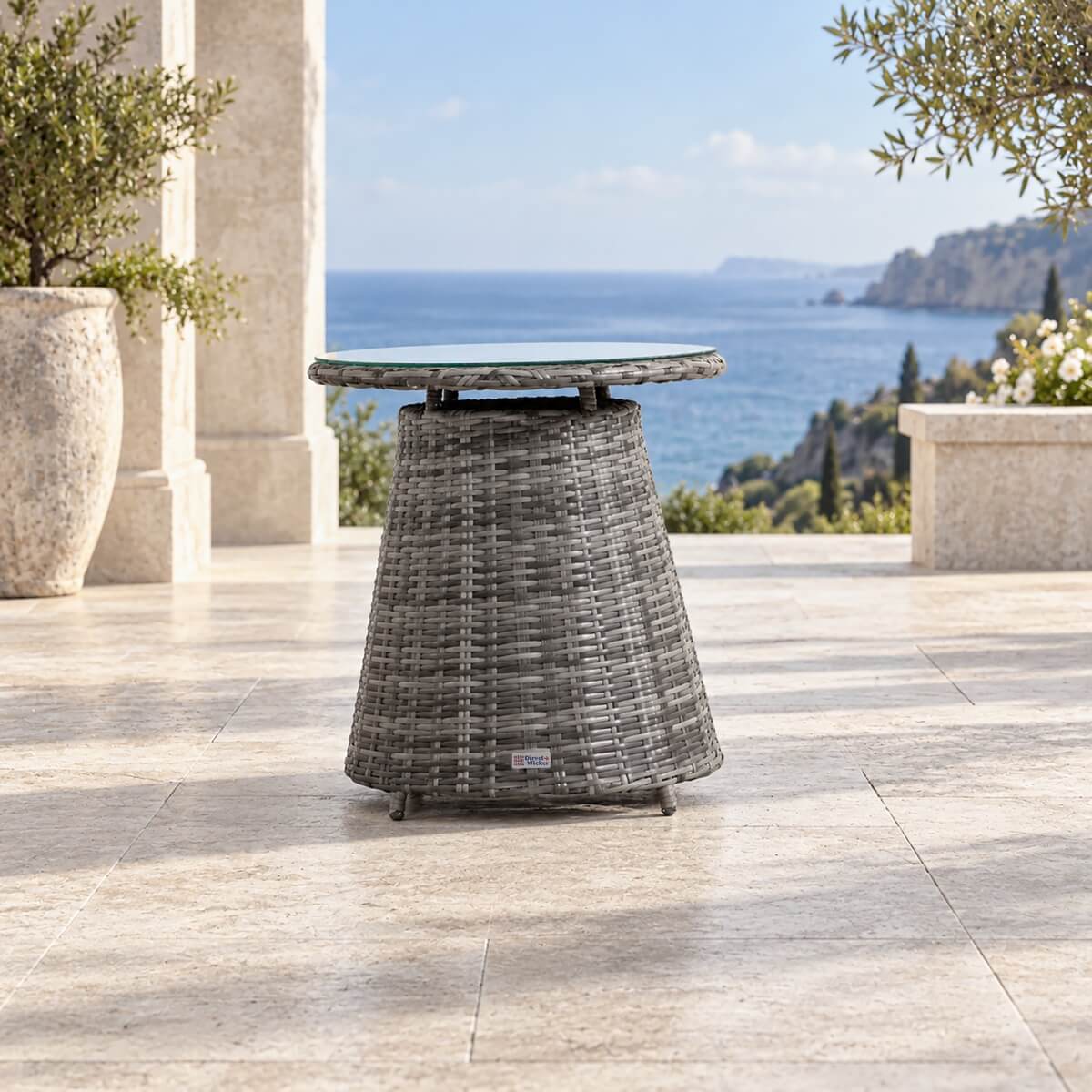Round Grey Rattan Outdoor Coffee Table - Aluminium Frame Garden Patio Side Table