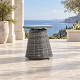 Round Grey Rattan Outdoor Coffee Table - Aluminium Frame Garden Patio Side Table