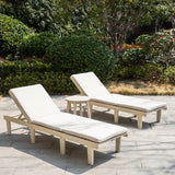 Outdoor Solid Wood Sun Lounger Set - 2 Adjustable Backrest Loungers with Round Side Table
