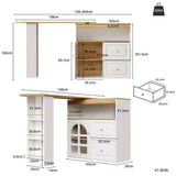 Rotating Sideboard Cabinet - 2 Drawers with Open Storage & Curved Glass Shelves