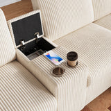 U Shaped Corduroy Sectional Sofa - Modular Sofa with Storage Ottomans, USB & Type-C Charging, Beige