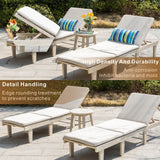 Outdoor Solid Wood Sun Lounger Set - 2 Adjustable Backrest Loungers with Round Side Table