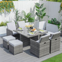 8 Seater Aluminium Rattan Dining Set – Outdoor Garden Table with 4 Chairs and 4 Footstools