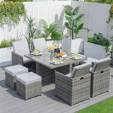 8 Seater Aluminium Rattan Dining Set – Outdoor Garden Table with 4 Chairs and 4 Footstools