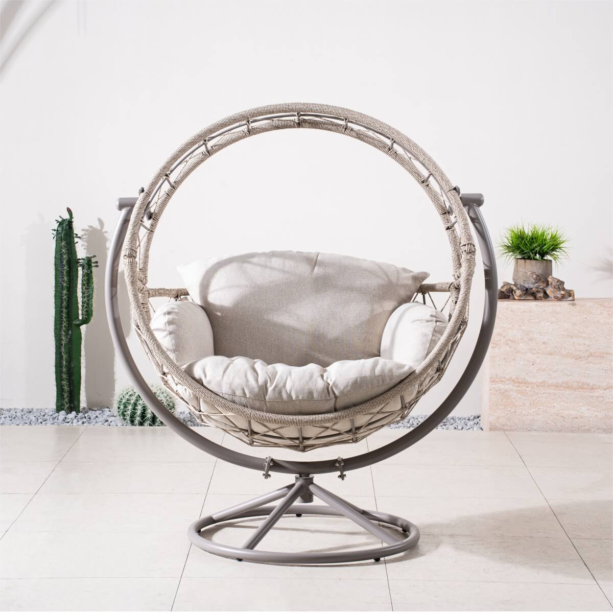 Metal Hanging Egg Chair - Grey Outdoor Garden Swing Chair