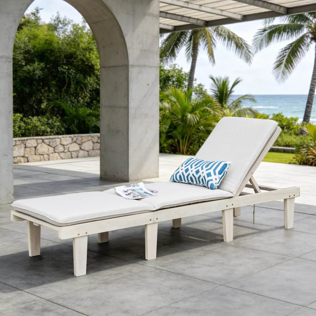 Wooden Sunlounger - Outdoor Garden Deck Chair for Patio, Poolside or Terrace