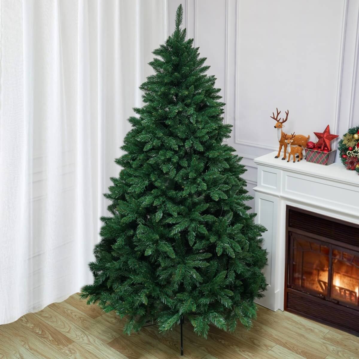Realistic Full Green Artificial Christmas Tree - Lush PVC Xmas Tree for Indoor Home & Festive Decoration, 5ft/6ft/7ft