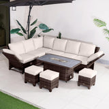 9-Seater Aluminium Fire Pit Sofa Set - Lift-Top Table with Adjustable Armrests