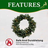 Artificial Christmas Wreath - Realistic PVC Foliage Wreath with Pre-Lit LED Lights for Festive Home & Door Decoration