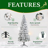 Snow-Flocked Green Artificial Christmas Tree - Realistic Full PVC Xmas Tree with Faux Snow Effect for Indoor Christmas Decoration, 5ft/6ft/7ft