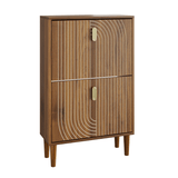 Shoe Storage Cabinet with 2 Flip-Down Drawers - Freestanding Shoe Rack with Metal Handles and Grooved Design for Entryway
