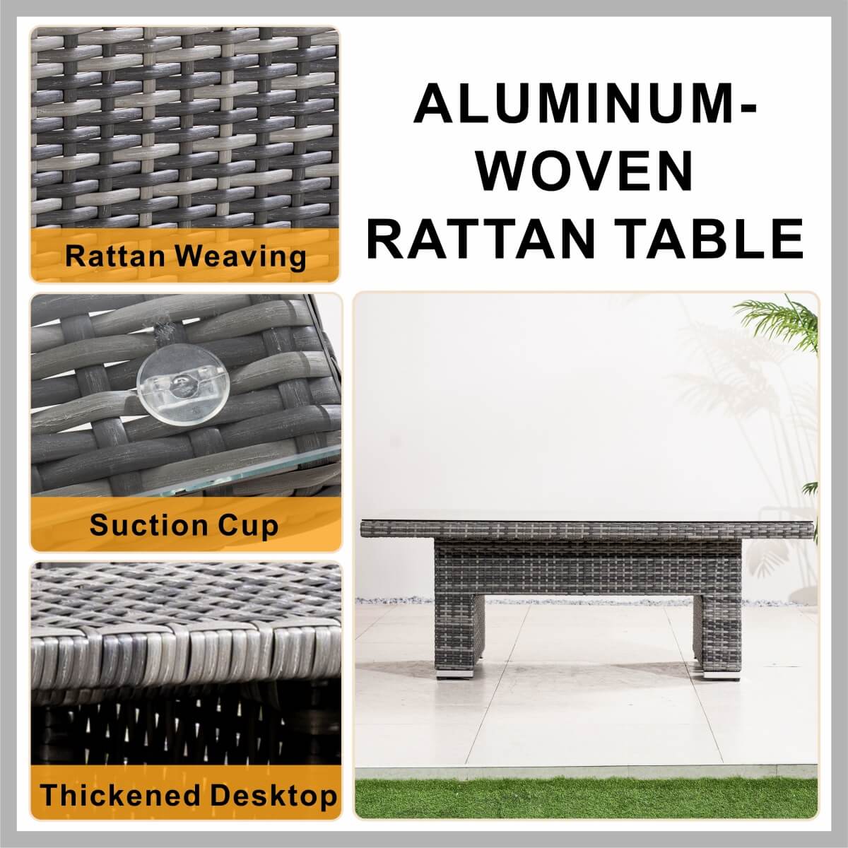 Premium Aluminium Modular Sofa Set - 9-Seater with Gas-Lift Armrests & Adjustable Table, Grey/Brown