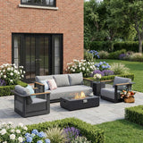 VAREL 4-Piece Sofa Set with ZENITH Fire Pit Table (2 Armchairs + 3-Seater)