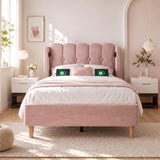 3ft Single Velvet Upholstered Bed with USB Charging - Pink Bed Frame